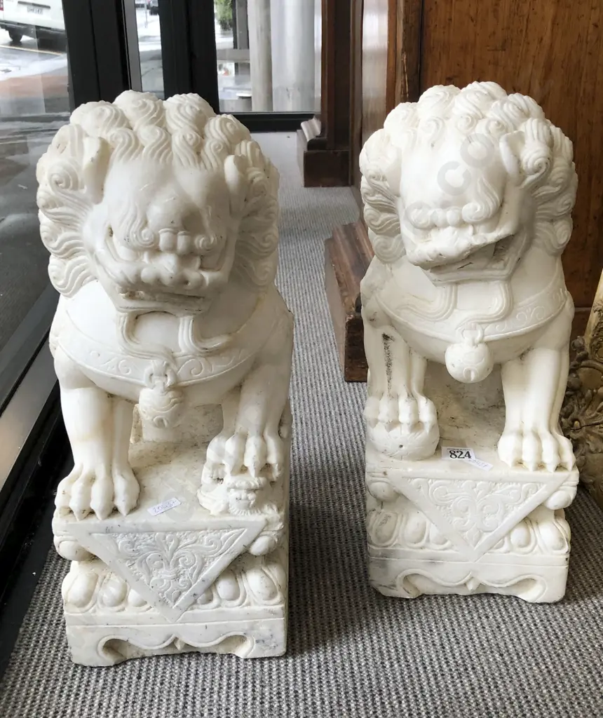 Pair Of Chinese White Marble Foo Dogs Image 1++