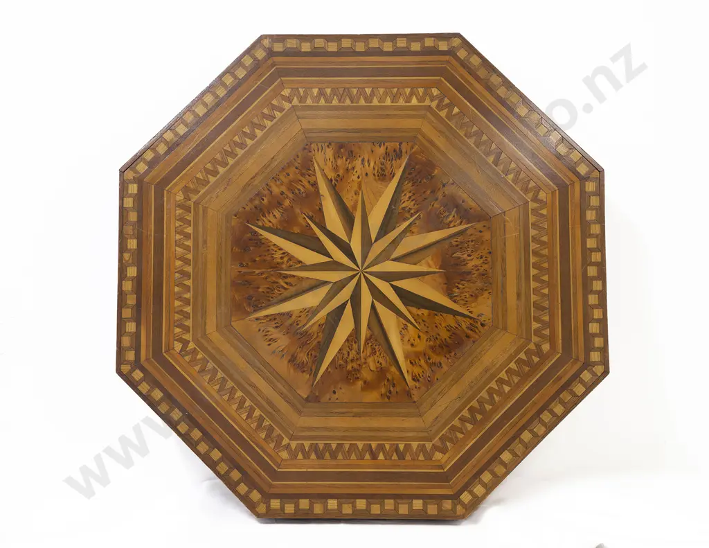 Late C19th NZ Native Timbers Octagonal Specimen Table Image 1++