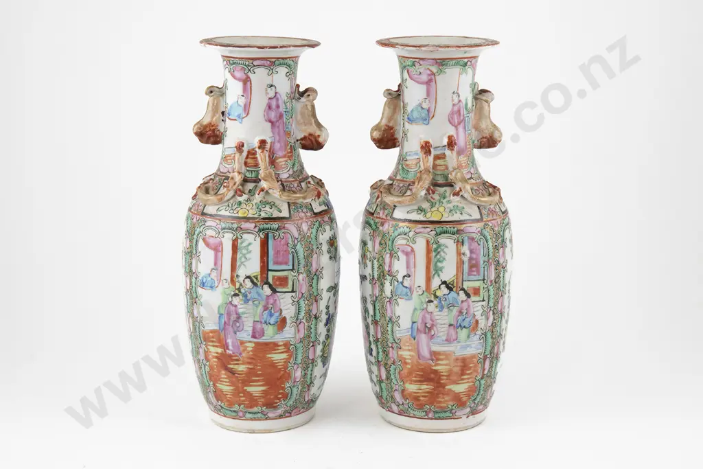 Pair of Chinese Canton Famille Rose Vases Image 1++