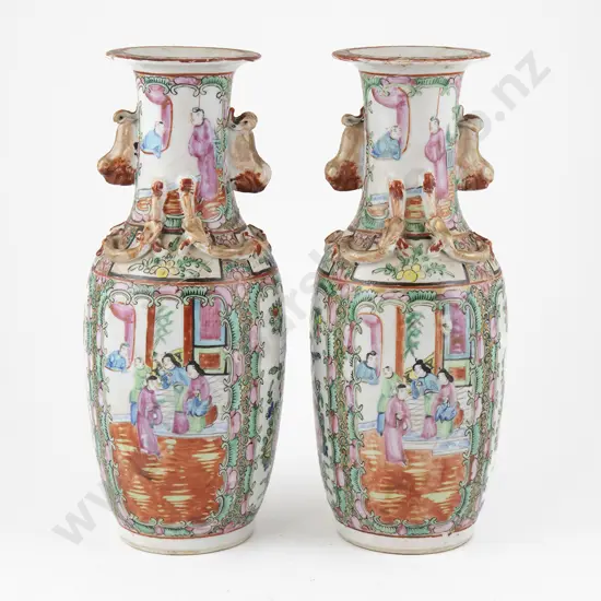 Pair of Chinese Canton Famille Rose Vases