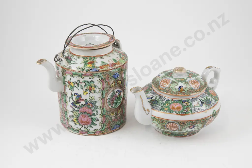 Two Chinese Canton Famille Rose Porcelain Teapots Image 1++