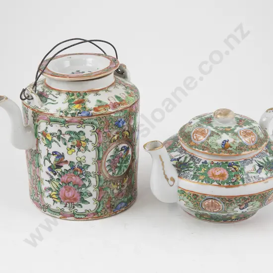 Two Chinese Canton Famille Rose Porcelain Teapots