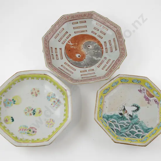 Three Chinese Hand Painted Pedestal Dishes