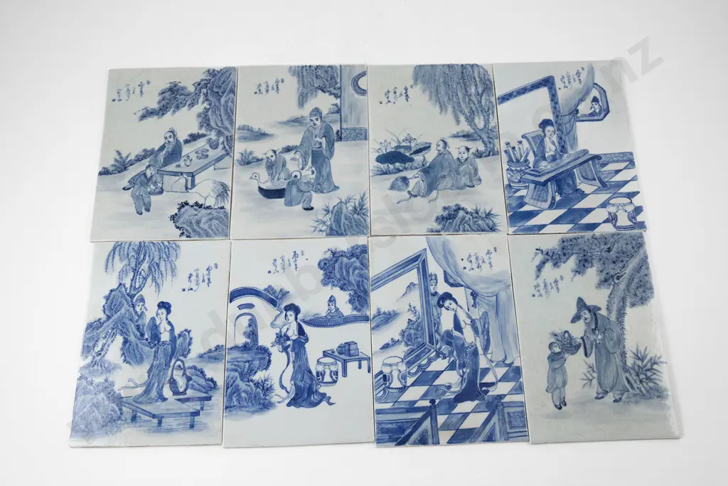 Eight Chinese Blue and White Porcelain Panels Image 1++
