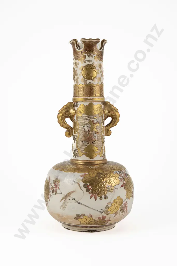 Japanese Meiji Period Satsuma Bottle Vase Image 1++
