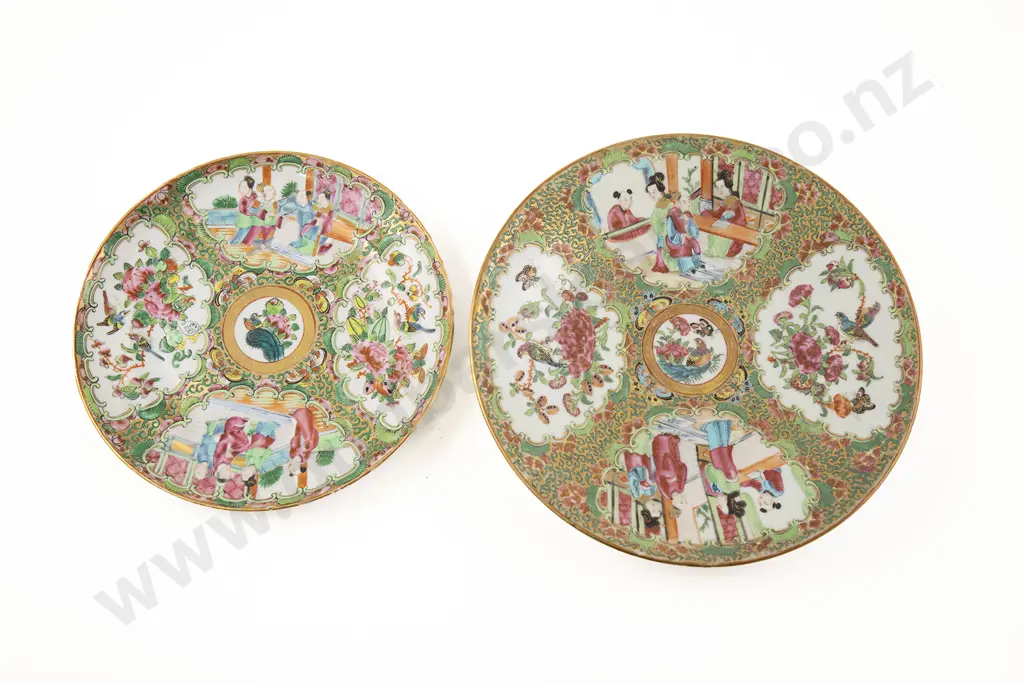 Two Chinese Canton Famille Rose Porcelain Plates Image 1++