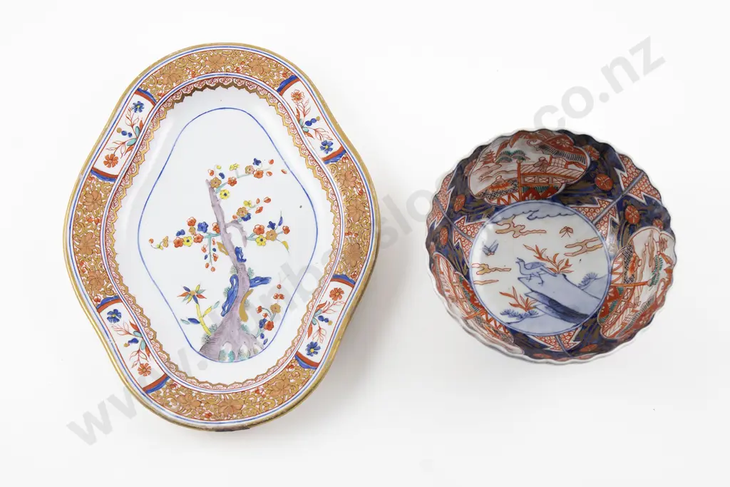 Chinese Porcelain Imari Bowl together with a Japanese Kakiemon Dish Image 1++