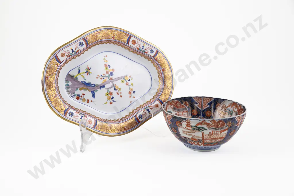Chinese Porcelain Imari Bowl together with a Japanese Kakiemon Dish Image 1++
