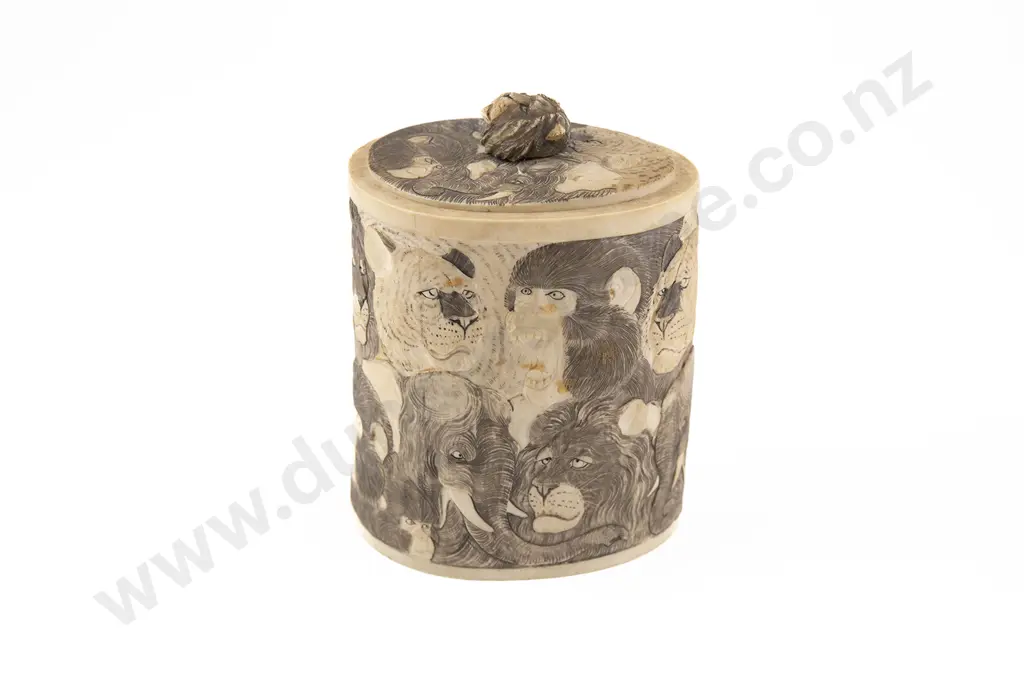 Japanese Meiji Period Ivory Lidded Box together with another Ivory Lidded box Image 1++