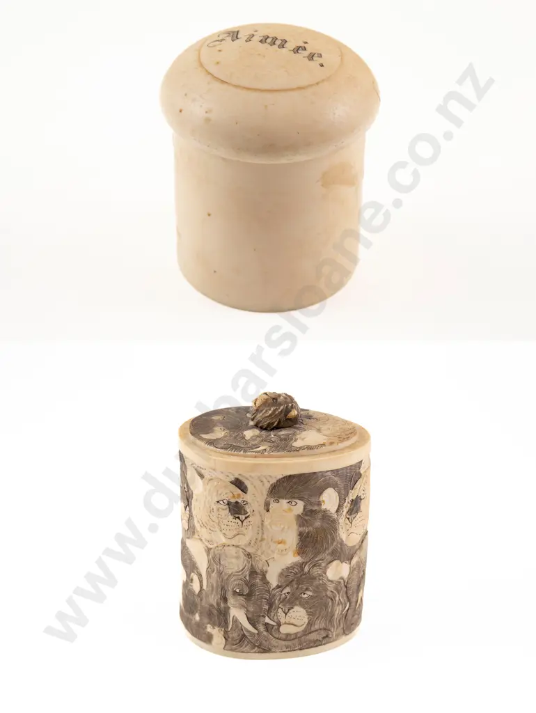Japanese Meiji Period Ivory Lidded Box together with another Ivory Lidded box Image 1++
