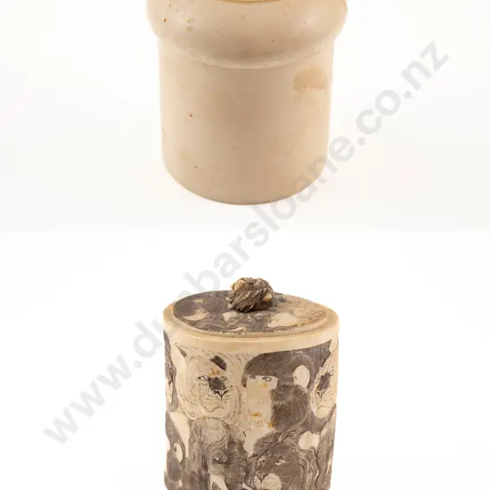 Japanese Meiji Period Ivory Lidded Box together with another Ivory Lidded box