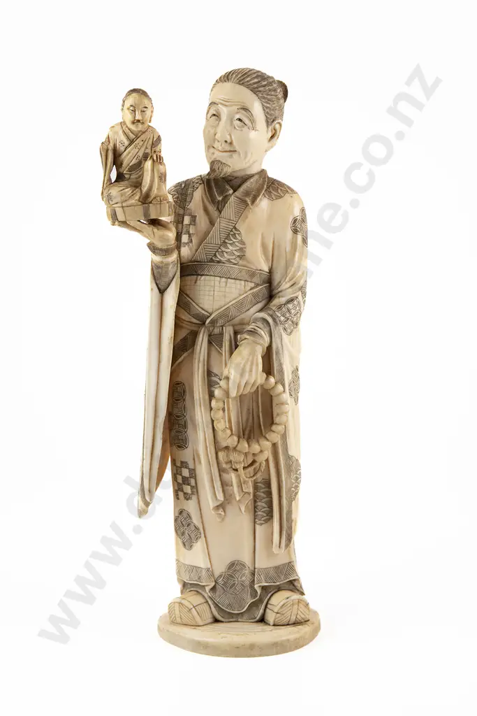Large and Impressive Japanese Meiji Period Okimono Ivory Figure of a Buddhist Priest Image 1++