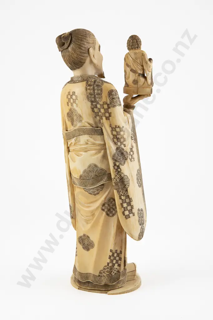 Large and Impressive Japanese Meiji Period Okimono Ivory Figure of a Buddhist Priest Image 1++
