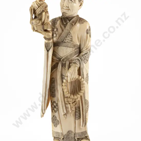 Large and Impressive Japanese Meiji Period Okimono Ivory Figure of a Buddhist Priest
