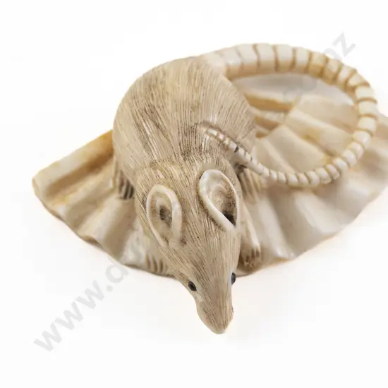Japanese Ivory Netsuke of a Rat on a Fan