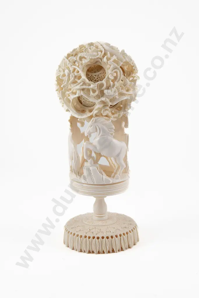 Chinese Ivory Puzzle Ball on Stand Image 1++