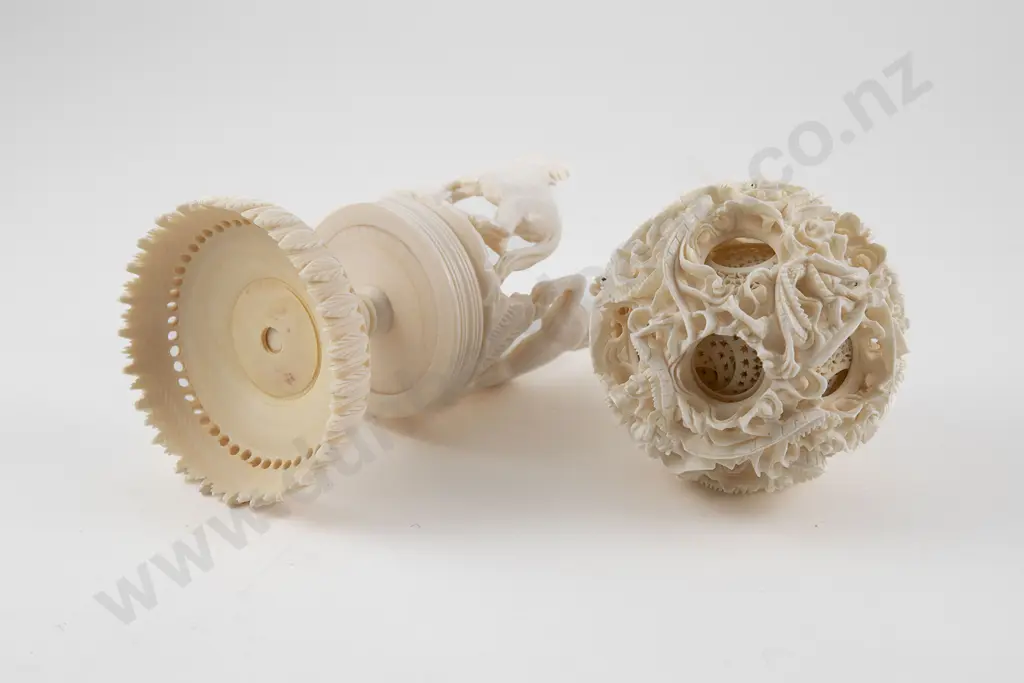 Chinese Ivory Puzzle Ball on Stand Image 1++