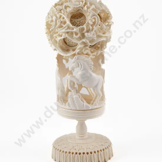 Chinese Ivory Puzzle Ball on Stand