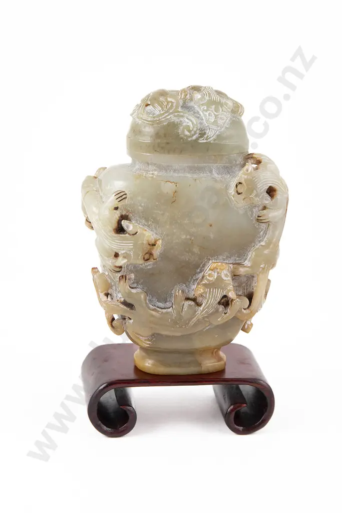 A Good Chinese Celadon Jade Archaic Vase and Cover Image 1++