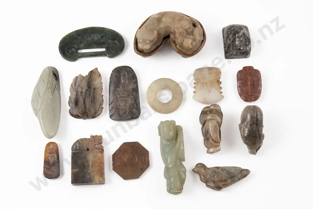 Collection of Eighteen Assorted Pieces of Chinese Jade Image 1++