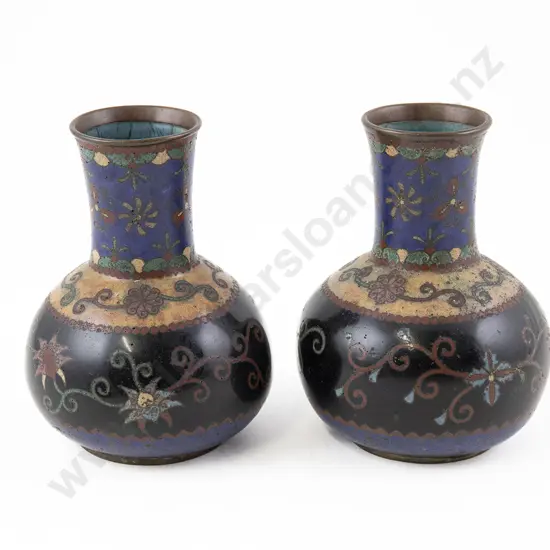 A Pair of Japanese Late Meiji period Cloisonne Vases