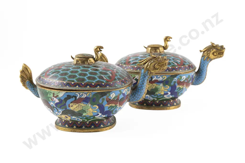 Pair of Chinese Cloisonne Lidded Boxes Image 1++