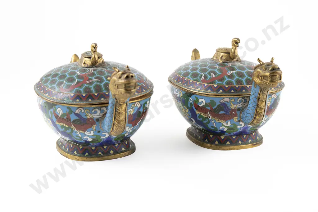 Pair of Chinese Cloisonne Lidded Boxes Image 1++