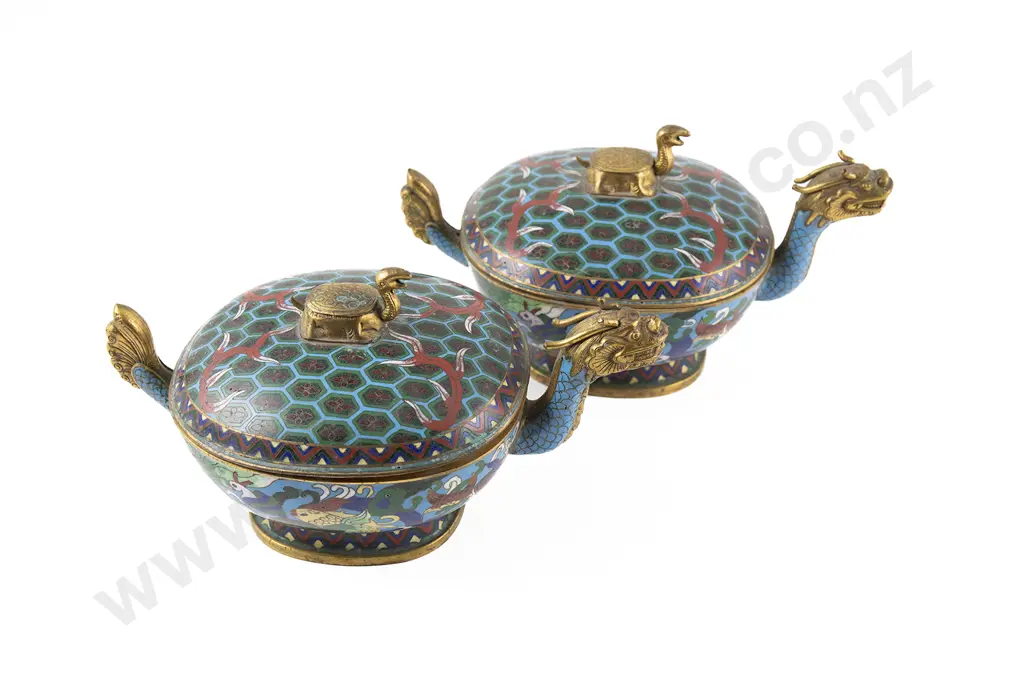 Pair of Chinese Cloisonne Lidded Boxes Image 1++