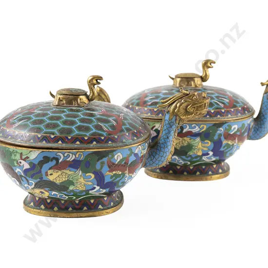 Pair of Chinese Cloisonne Lidded Boxes