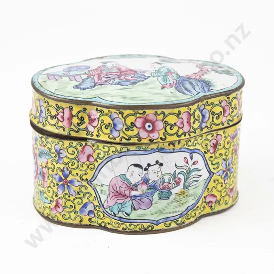19th Century Chinese Cantonese Enamel Box and Cover