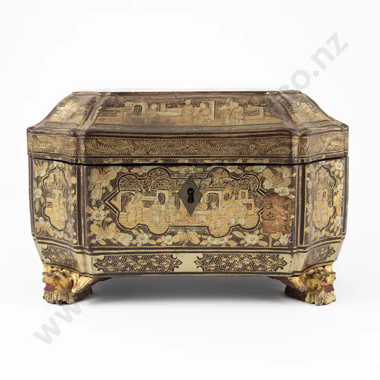 A Chinese 19th Century Export Gilt and Lacquered Tea Caddy
