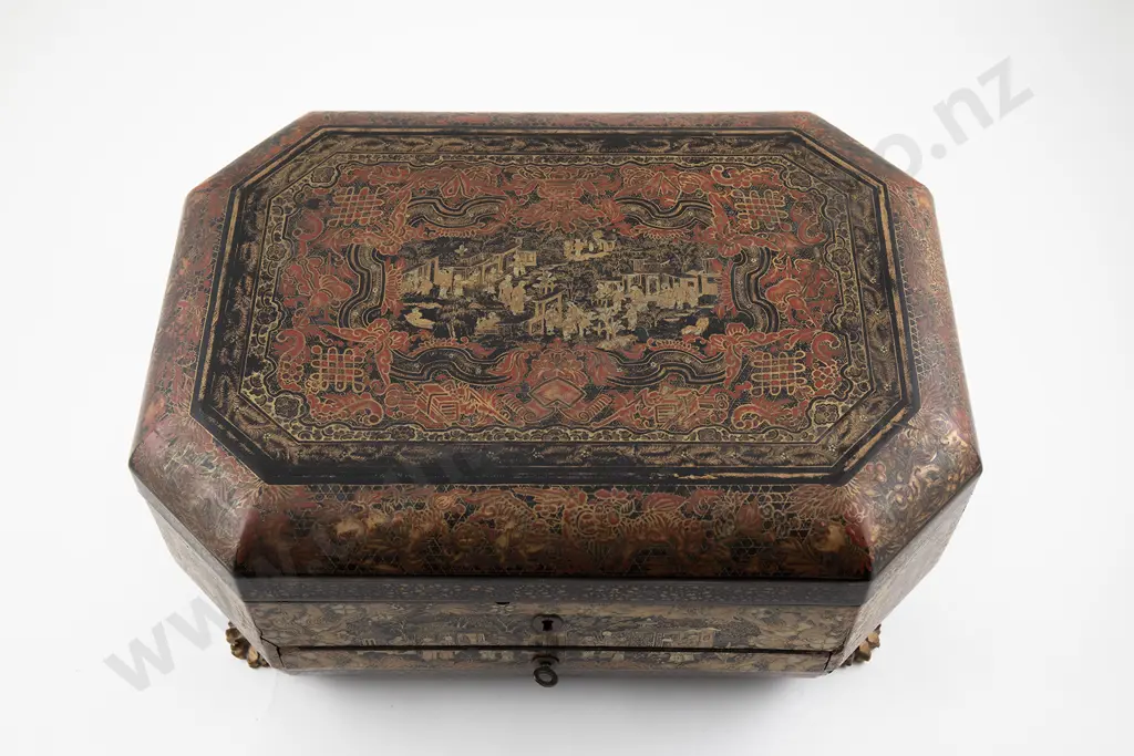 A Chinese Export Black Lacquer Sewing Box Image 1++