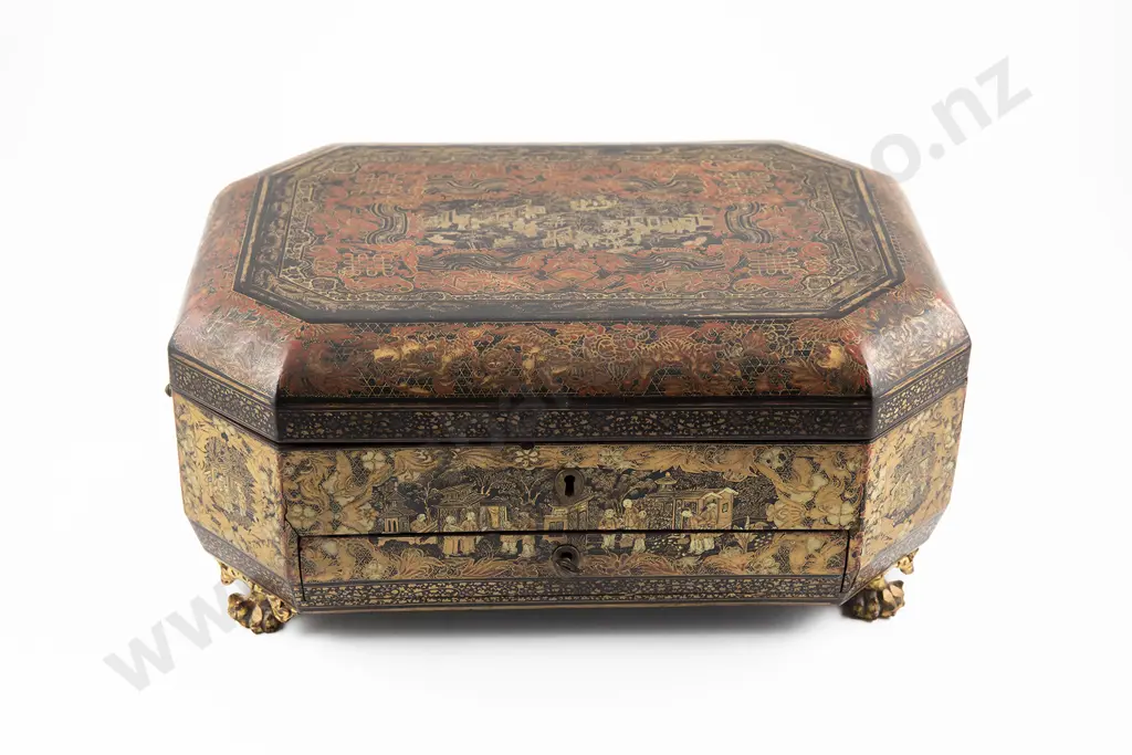 A Chinese Export Black Lacquer Sewing Box Image 1++