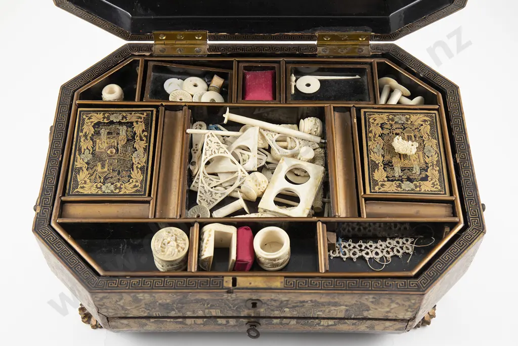 A Chinese Export Black Lacquer Sewing Box Image 1++