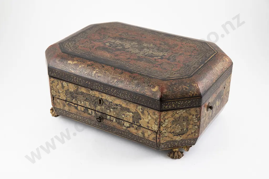 A Chinese Export Black Lacquer Sewing Box Image 1++