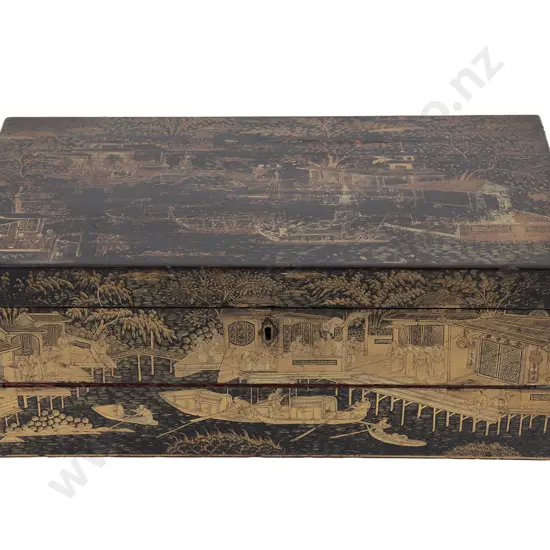 Chinese 19th Century Export Gilt and Lacquered Writing Box