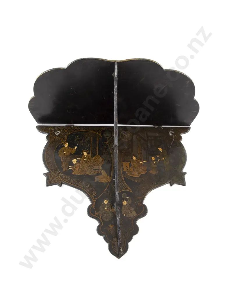 Japanese Late Meiji Period Black Lacquer Folding Wall Shelf Image 1++