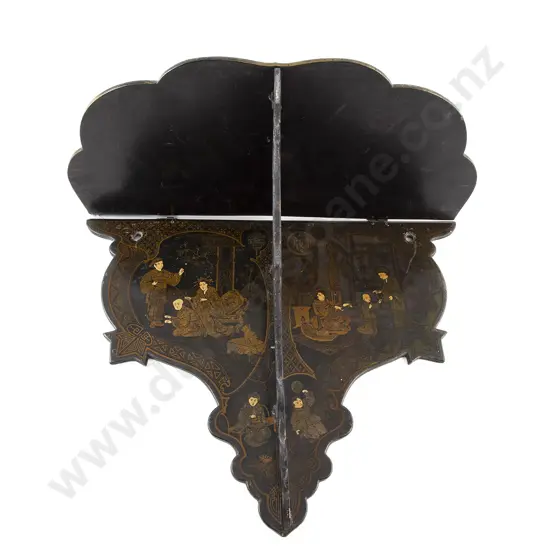 Japanese Late Meiji Period Black Lacquer Folding Wall Shelf