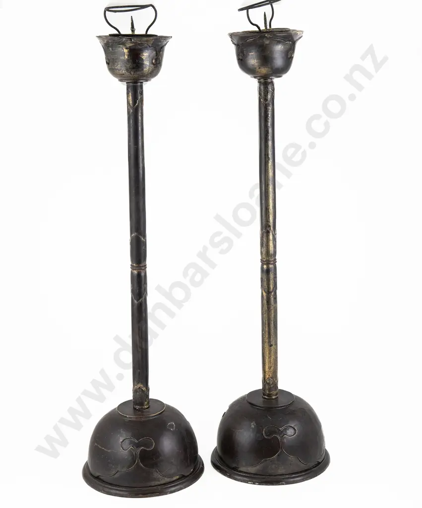 Pair of Japanese Meiji Period Black Lacquer Temple Candlesticks Image 1++
