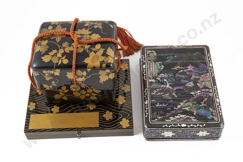 A Japanese Meiji Period Lacquer Box and Two Other Japanese Lacquer Boxes Image 1++