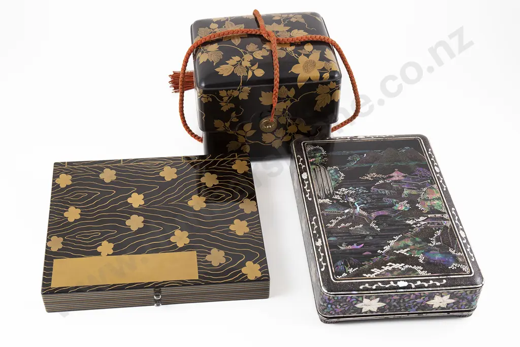 A Japanese Meiji Period Lacquer Box and Two Other Japanese Lacquer Boxes Image 1++