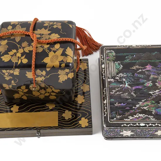 A Japanese Meiji Period Lacquer Box and Two Other Japanese Lacquer Boxes