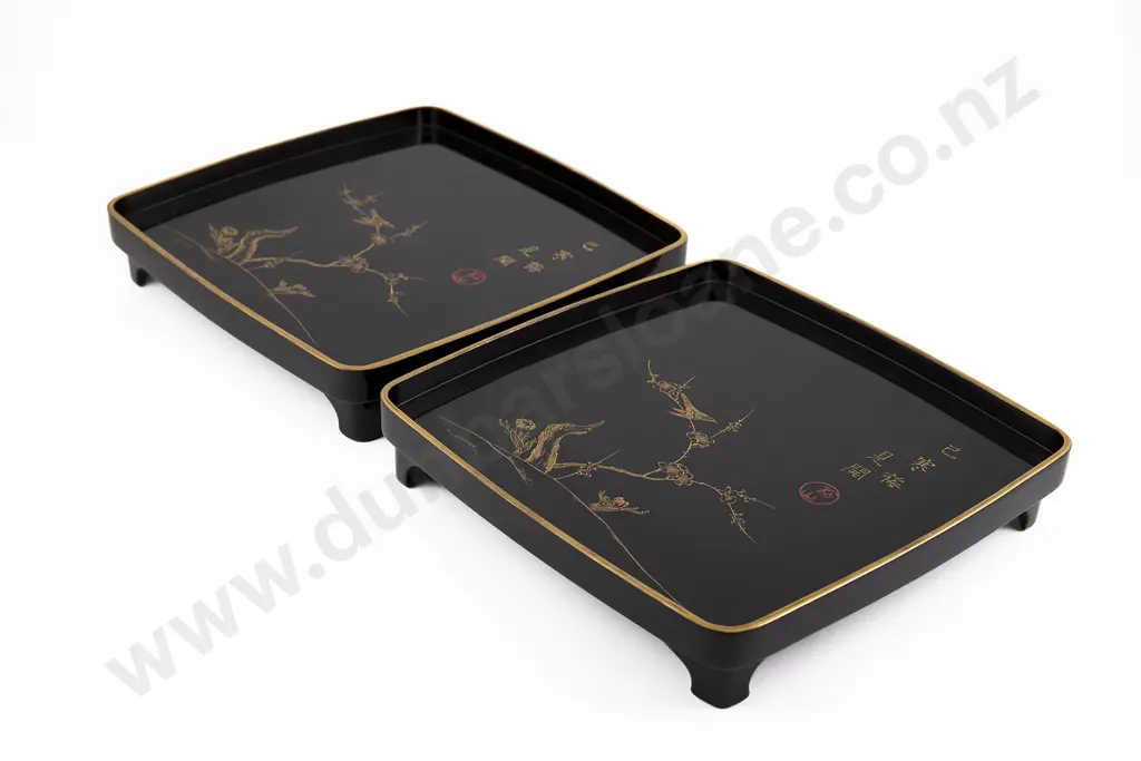 Two Japanese Black Lacquer Tea Trays Image 1++
