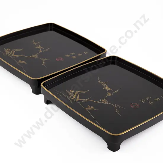 Two Japanese Black Lacquer Tea Trays