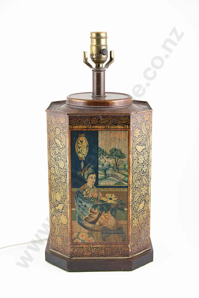 Decorative Chinese Tea Tin Converted to a Lamp Base Image 1++