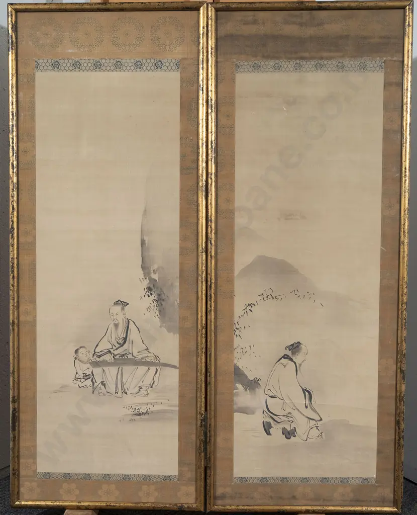 Pair of Framed Hand Painted Chinese Scroll Paintings Image 1++
