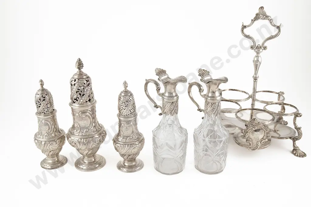 A Superb Geo III S/S Warwick 5pce Cruet Set & Stand Image 1++