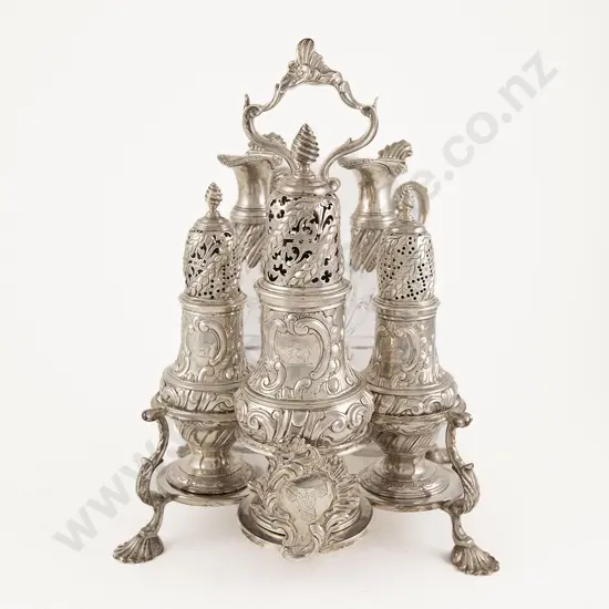 A Superb Geo III S/S Warwick 5pce Cruet Set & Stand