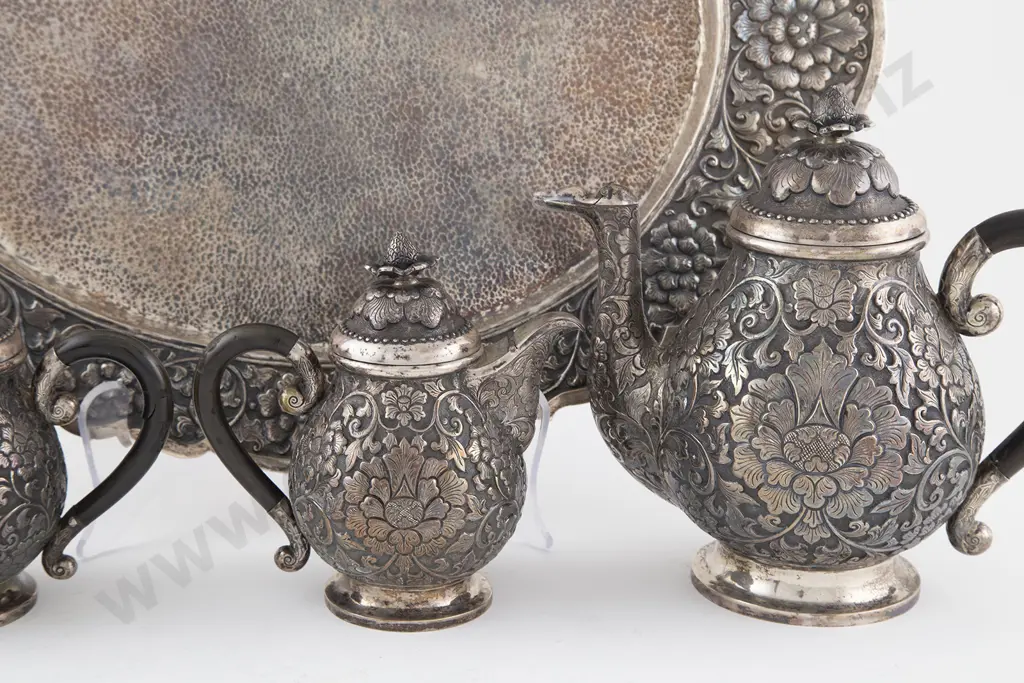 Fine Quality .800 Indian Silver 4 Piece Teaset Image 1++