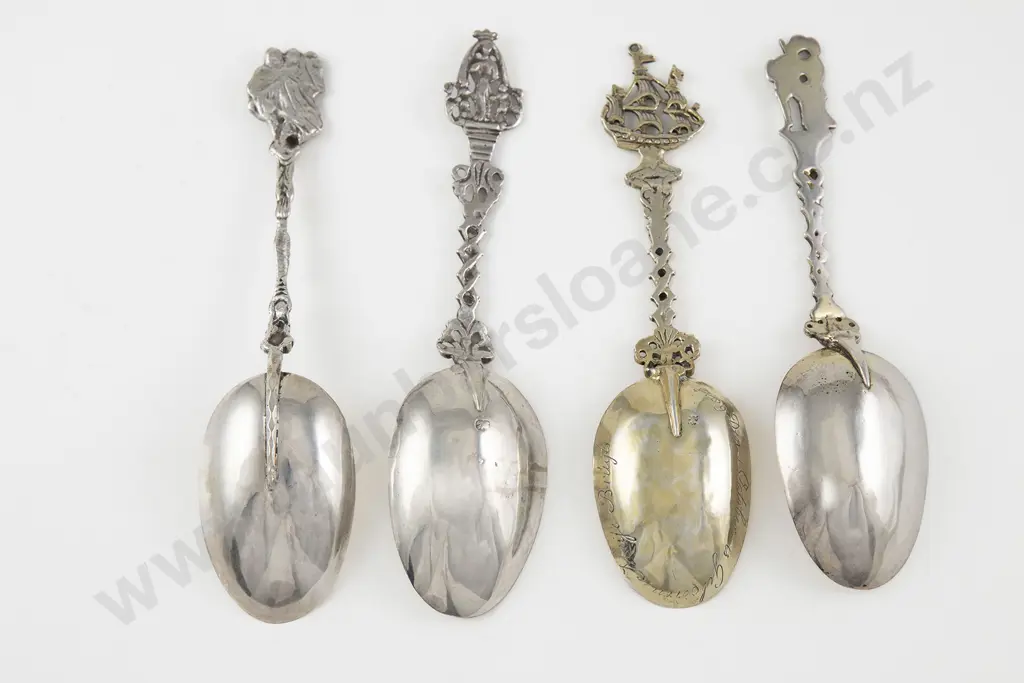 Four Ornate Dutch Late C18th - Early C19th Silver Marriage Spoons Image 1++